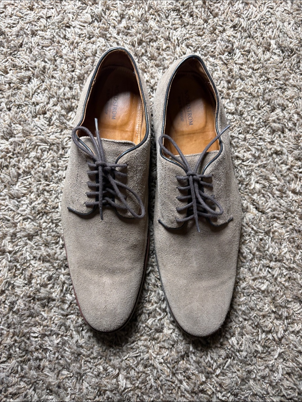 Nordstrom Menโs Shop Suede Derby Dress Shoes Gray Taupe Lace Up leather 13M